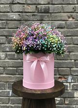 Цветочная композиция из Гипсофила и Розы в шляпной коробке в Кагальницкой