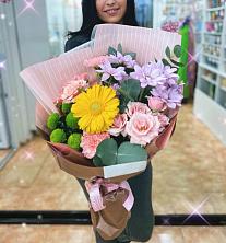 Букет цветов из:  Герберы, Хризантемы, Розы и Гвоздики в Кагальницкой