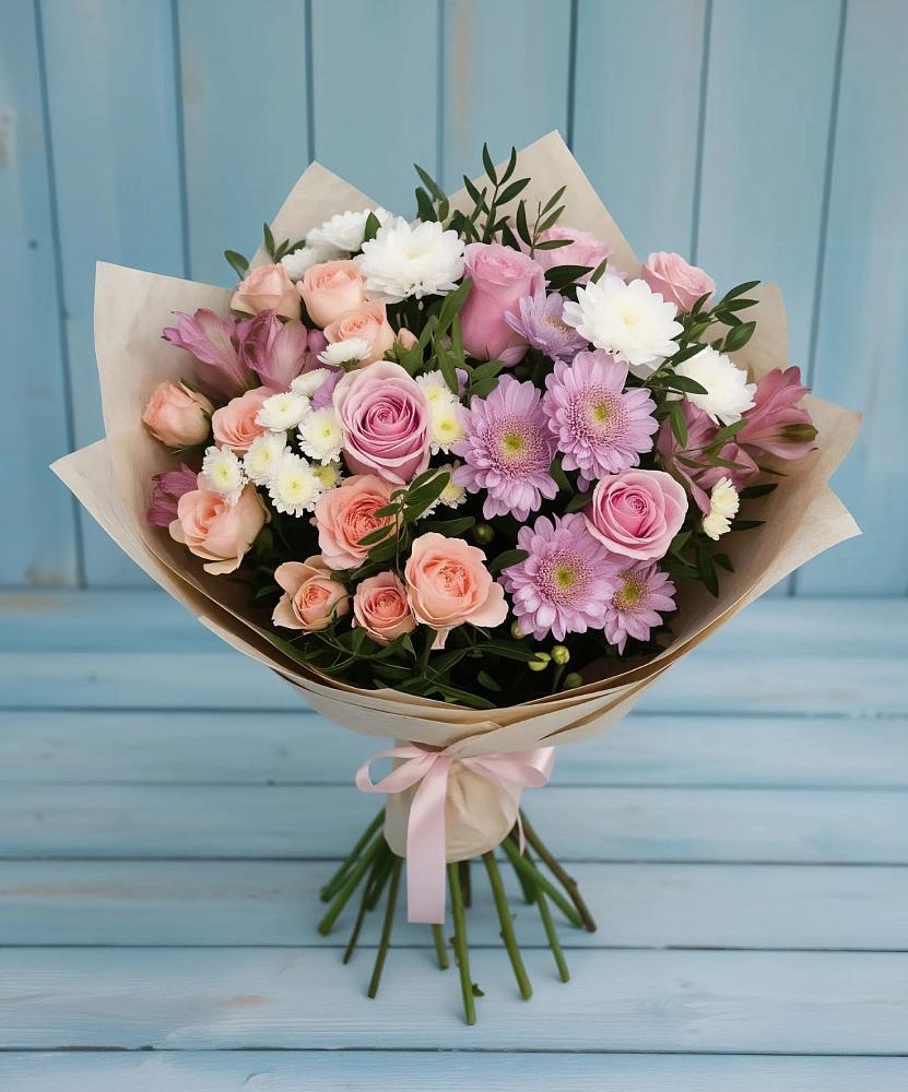 Букет цветов из: Хризантемы, Розы и Альстромерии в Кагальницкой