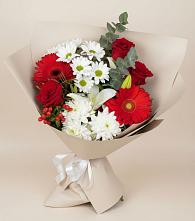 Букет цветов из:  Розы, Хризантемы, Герберы и Лилии в Кагальницкой