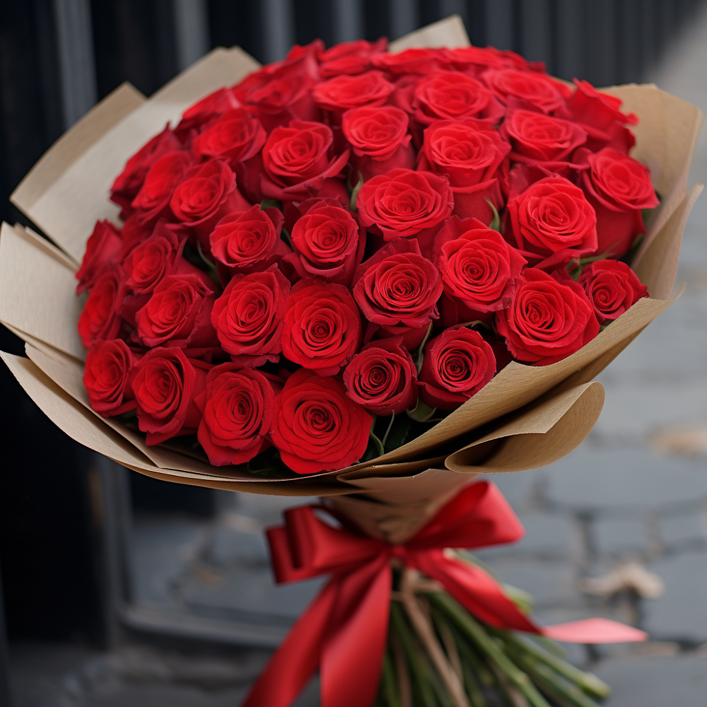 Букет 51 Красная роза Эдлесс Лав в Кагальницкой