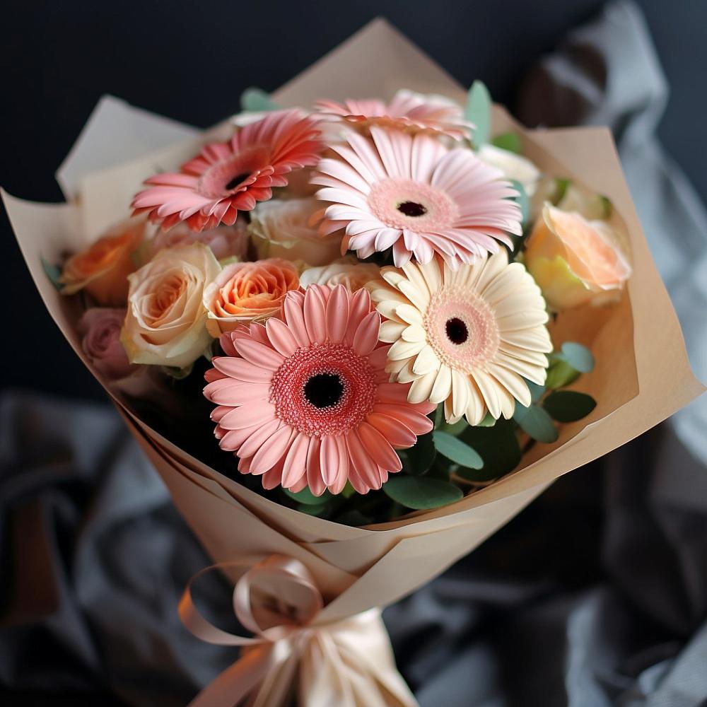 Букет цветов из: Герберы и Розы в Кагальницкой