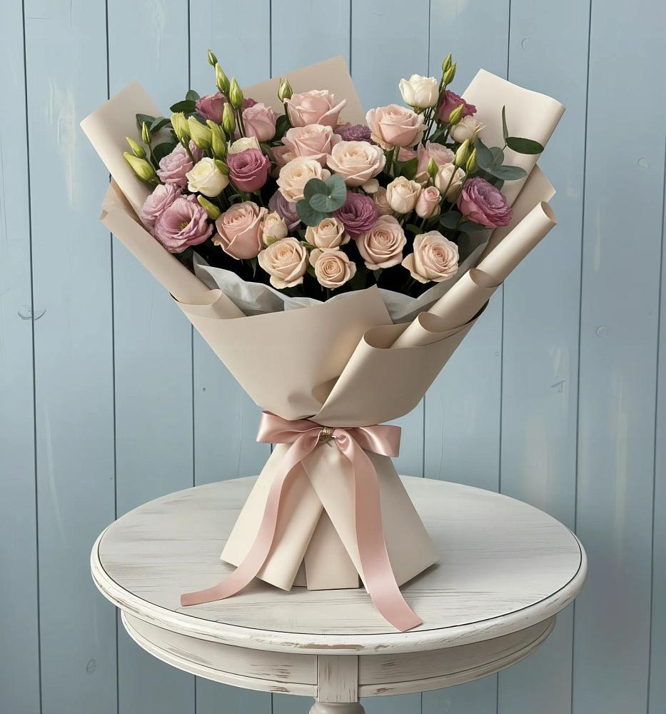 Букет цветов из: Розы и Лизиантусы в Кагальницкой