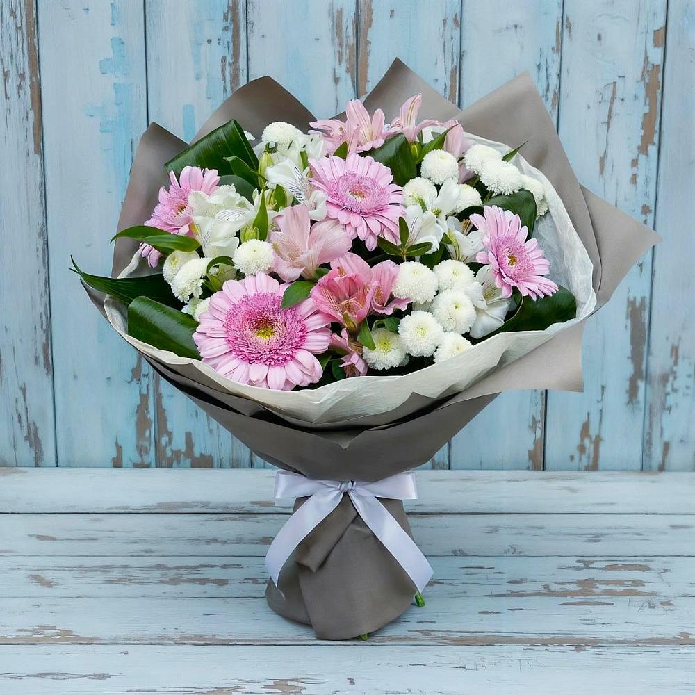 Букет цветов из: Герберы, Альстромерии и Хризантемы в Кагальницкой