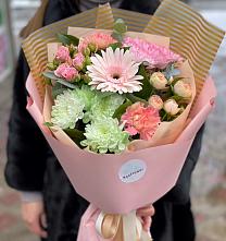Букет цветов из:  Герберы, Хризантемы и Розы в Кагальницкой