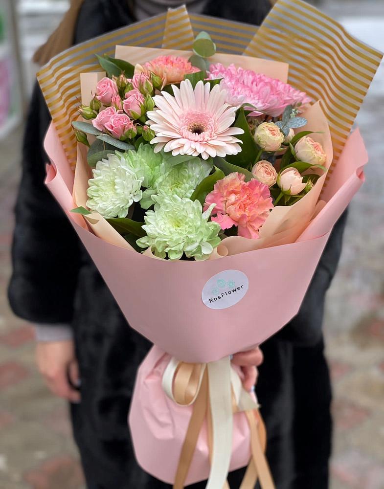 Букет цветов из: Герберы, Хризантемы и Розы в Кагальницкой