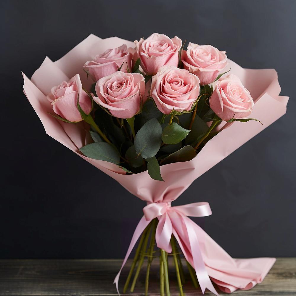 Букет 7 розовых роз в Кагальницкой
