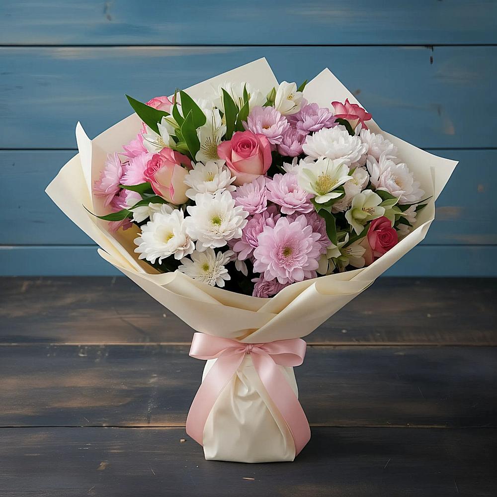 Букет цветов из: Хризантемы, Альстромерии и Розы в Кагальницкой